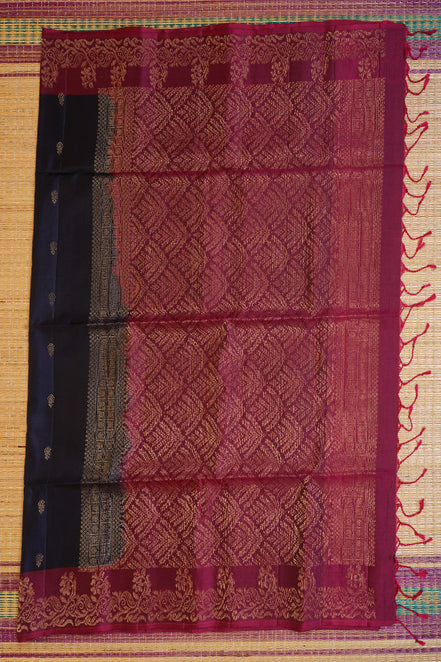 Midnight blue Pure Soft Silk saree with Wine Border