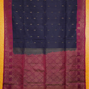 Midnight blue Pure Soft Silk saree with Wine Border