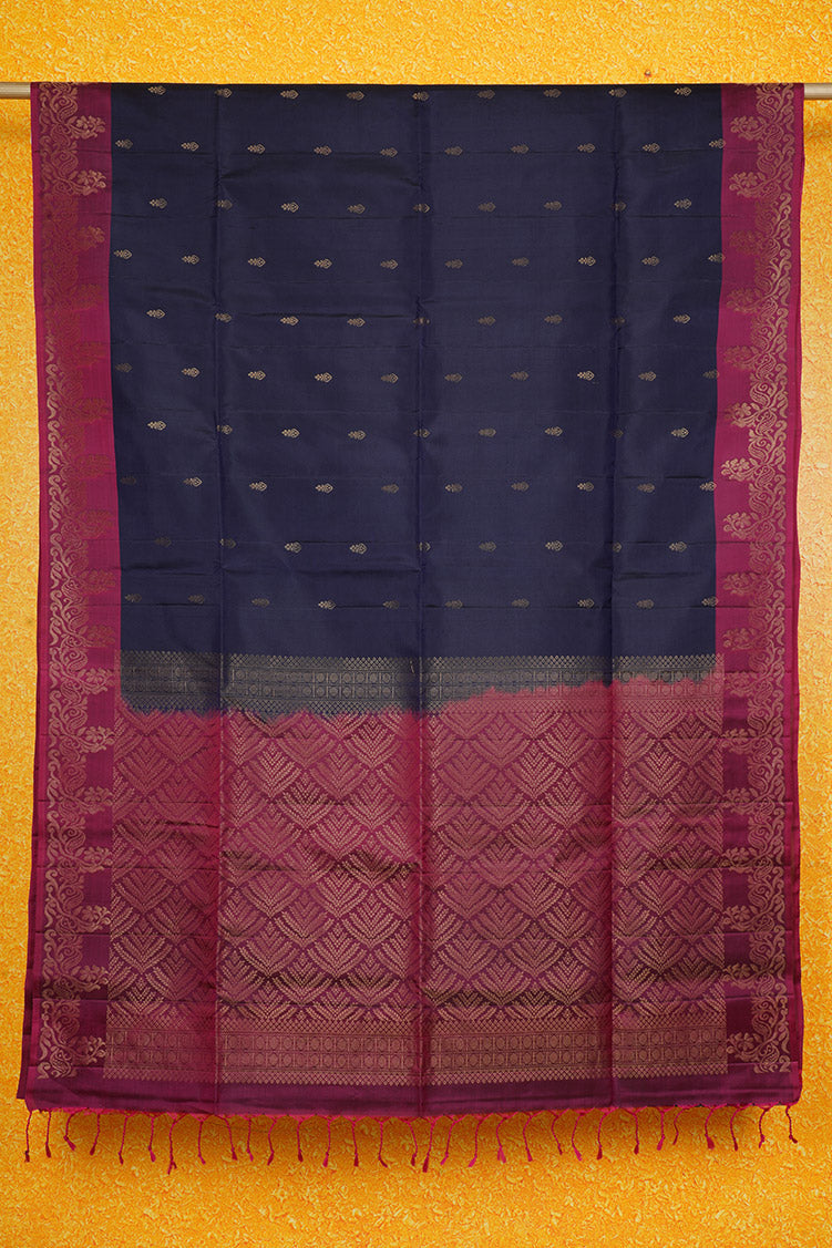 Midnight blue Pure Soft Silk saree with Wine Border