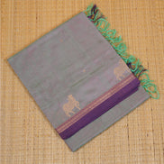 Mint Green with Pink Shot Vintage Silkcotton Saree with Purple Selvedge