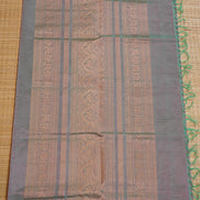 Mint Green with Pink Shot Vintage Silkcotton Saree with Purple Selvedge