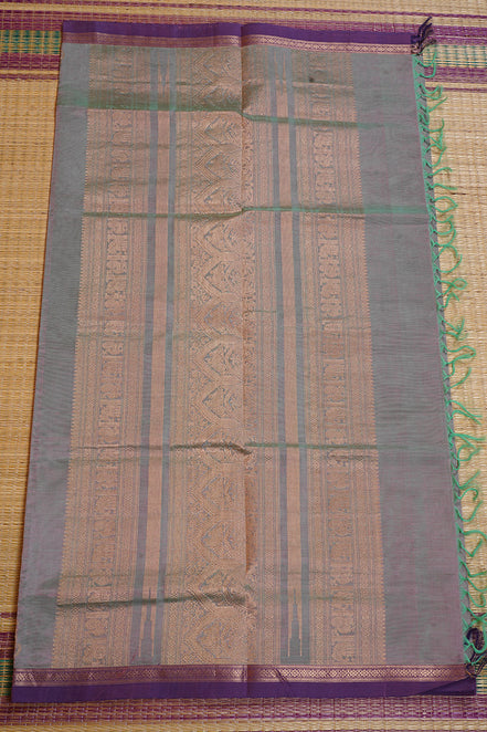 Mint Green with Pink Shot Vintage Silkcotton Saree with Purple Selvedge