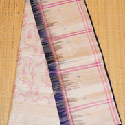 Navy Blue Pure Soft Silk Saree with Off-White Thread Border