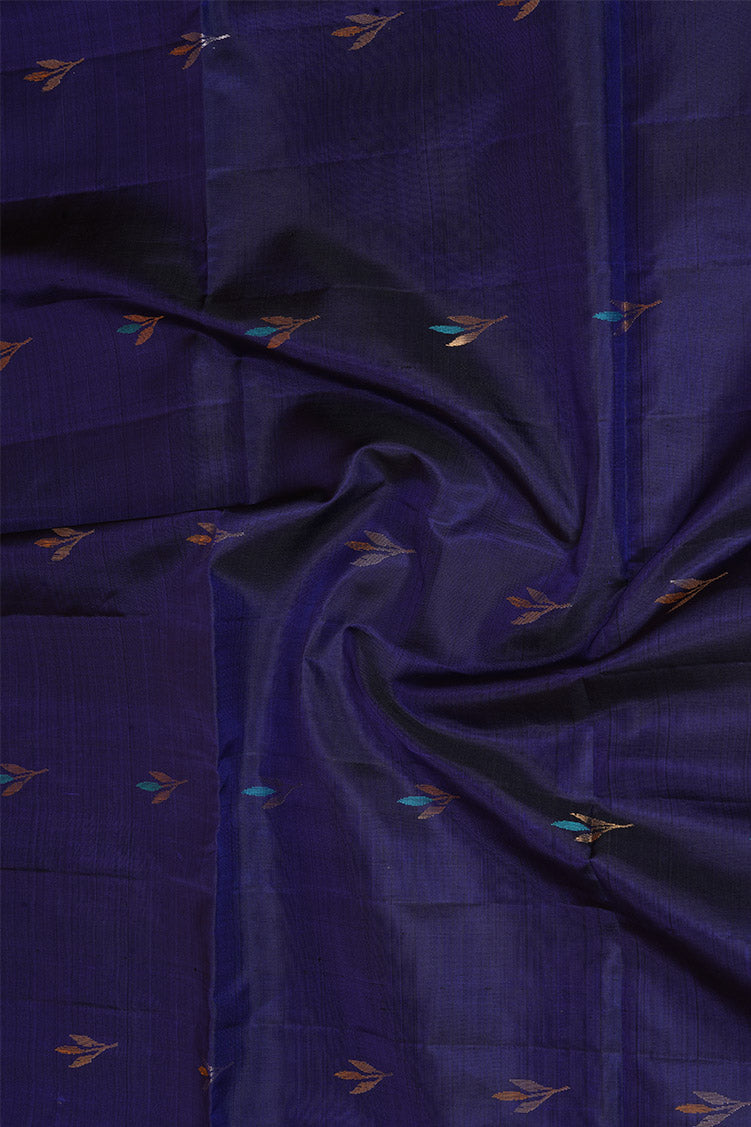 Navy Blue Pure Soft Silk Saree with Off-White Thread Border