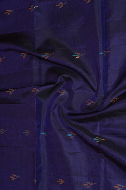 Navy Blue Pure Soft Silk Saree with Off-White Thread Border