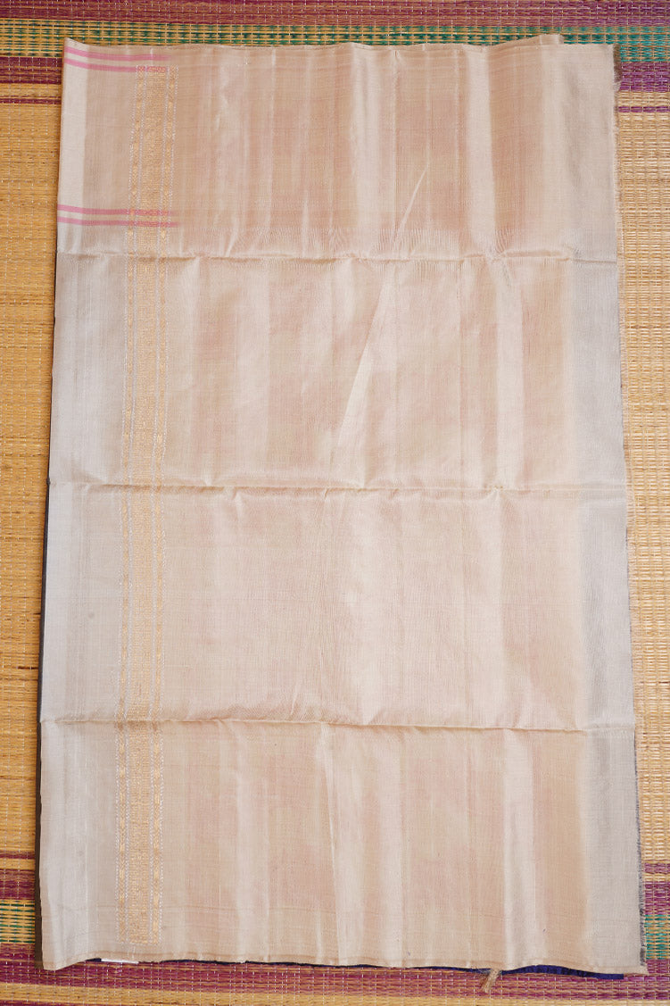 Navy Blue Pure Soft Silk Saree with Off-White Thread Border