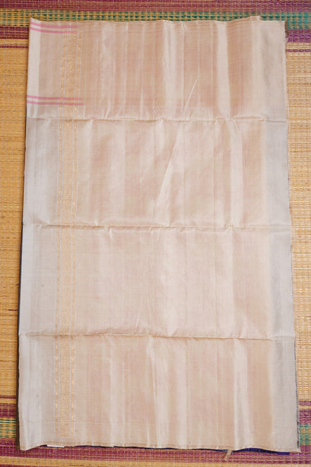 Navy Blue Pure Soft Silk Saree with Off-White Thread Border