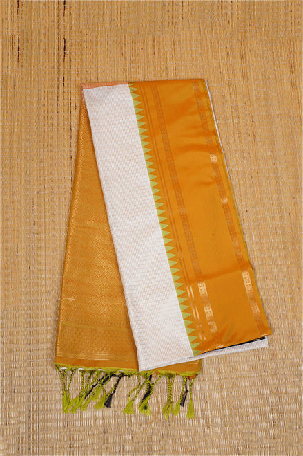 Off White Kanchipuram Semi Soft Silk Saree with Ganga Jamuna Border