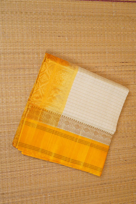 Off White Silkcotton Saree With Yellow Pure Silk Borders