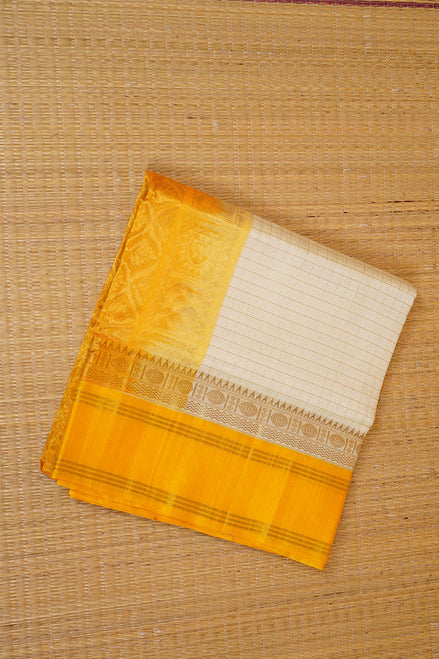Off White Silkcotton Saree With Yellow Pure Silk Borders