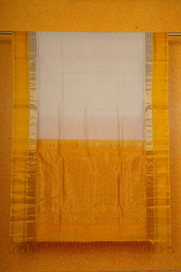 Off White Silkcotton Saree With Yellow Pure Silk Borders