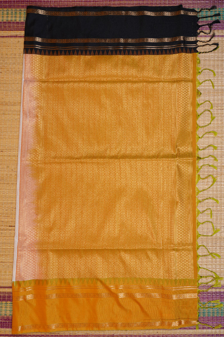Off White Kanchipuram Semi Soft Silk Saree with Ganga Jamuna Border