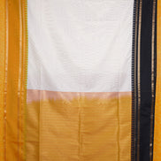 Off White Kanchipuram Semi Soft Silk Saree with Ganga Jamuna Border