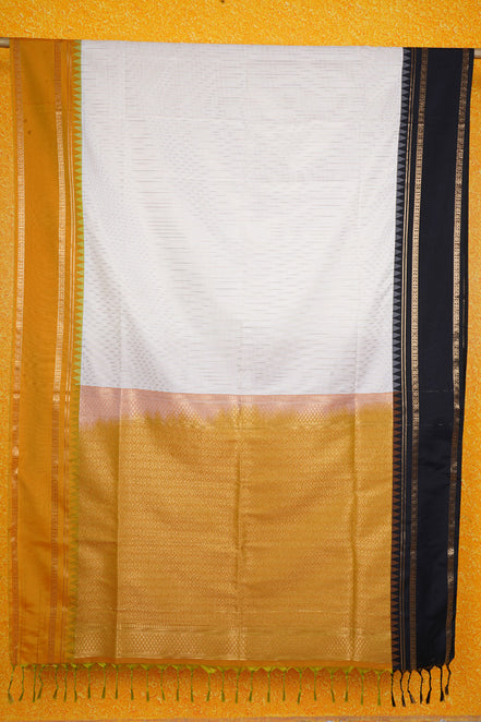Off White Kanchipuram Semi Soft Silk Saree with Ganga Jamuna Border