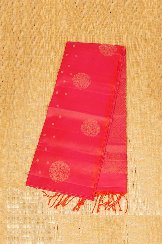 Orange–Pink Shot Monotone Pure Soft Silk Saree