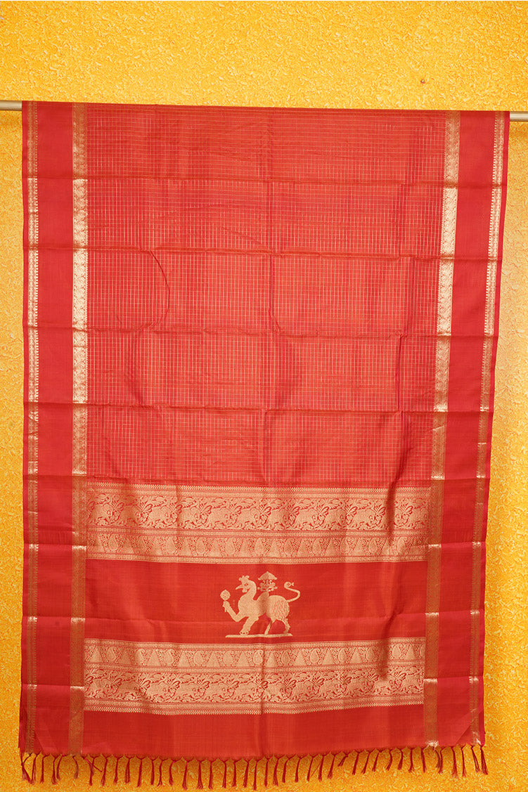 Orange Zari Checks Vintage Kanchipuram Silk Saree