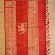 Orange Zari Checks Vintage Kanchipuram Silk Saree