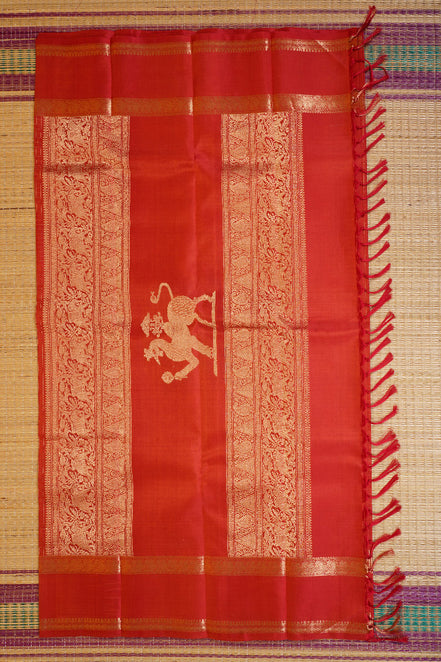 Orange Zari Checks Vintage Kanchipuram Silk Saree