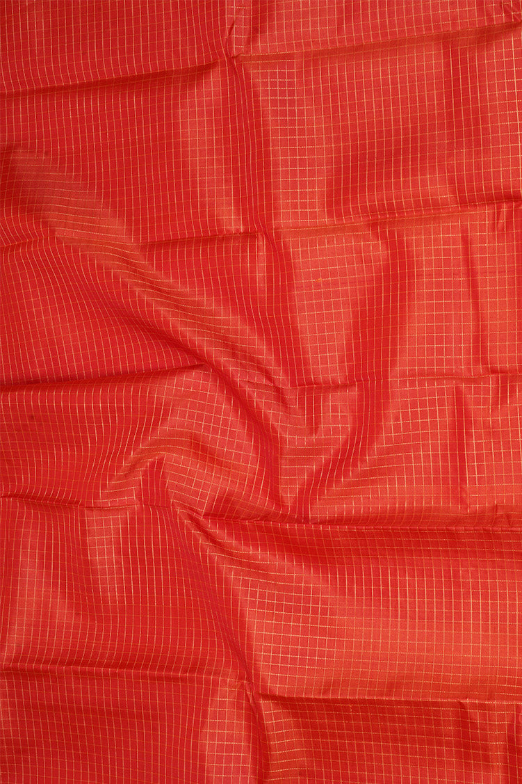 Orange Zari Checks Vintage Kanchipuram Silk Saree
