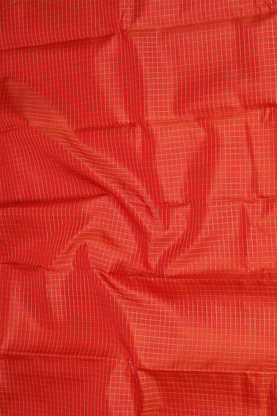 Orange Zari Checks Vintage Kanchipuram Silk Saree