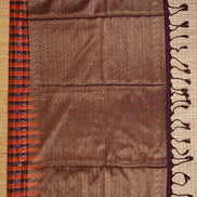 Orange and Coffee Brown Checked Kanchipuram Semi Soft Silk Saree