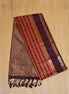 Orange and Coffee Brown Checked Kanchipuram Semi Soft Silk Saree