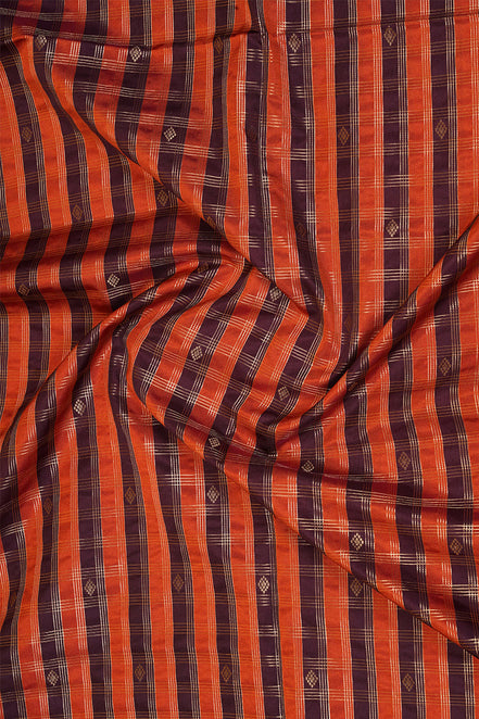 Orange and Coffee Brown Checked Kanchipuram Semi Soft Silk Saree