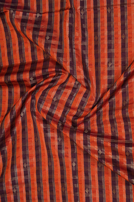 Orange and Coffee Brown Checked Kanchipuram Semi Soft Silk Saree