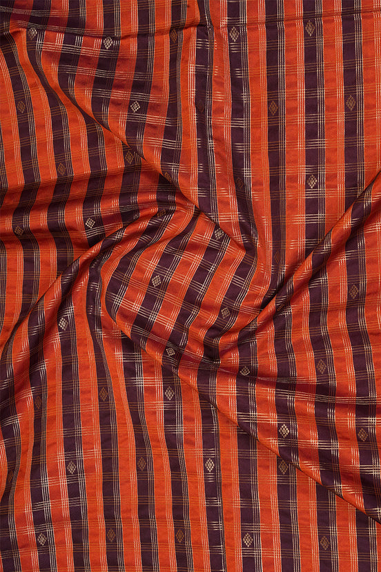 Orange and Coffee Brown Checked Kanchipuram Semi Soft Silk Saree