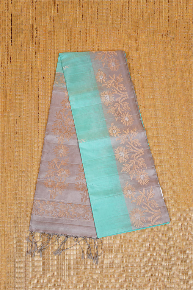 Pastel Green Pure Softsilk Saree with Steel Grey Borders