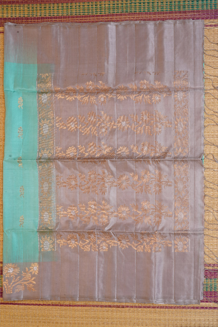 Pastel Green Pure Softsilk Saree with Steel Grey Borders