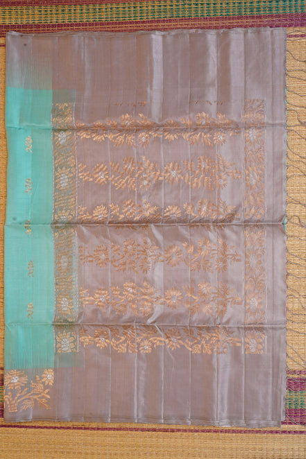 Pastel Green Pure Softsilk Saree with Steel Grey Borders