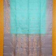 Pastel Green Pure Softsilk Saree with Steel Grey Borders