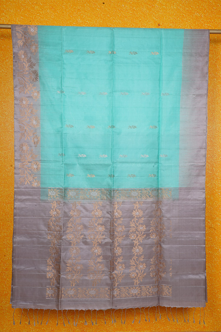 Pastel Green Pure Softsilk Saree with Steel Grey Borders