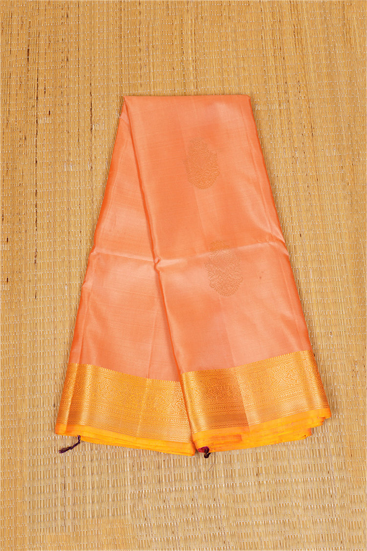 Peach Pure Soft Silk Saree with Yellow Borders