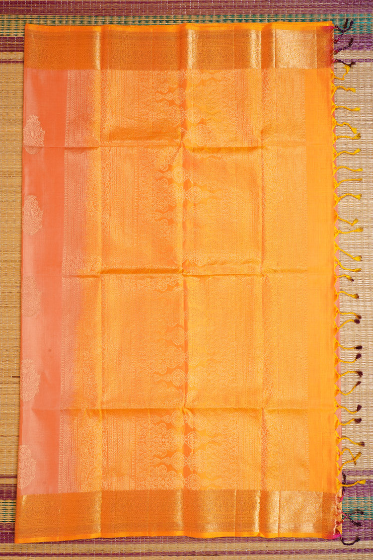 Peach Pure Soft Silk Saree with Yellow Borders