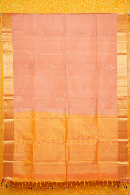 Peach Pure Soft Silk Saree with Yellow Borders