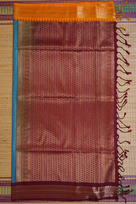 Peacock Blue Kanchipuram Semi Soft Silk Saree with Ganga Jamuna Borders