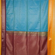Peacock Blue Kanchipuram Semi Soft Silk Saree with Ganga Jamuna Borders