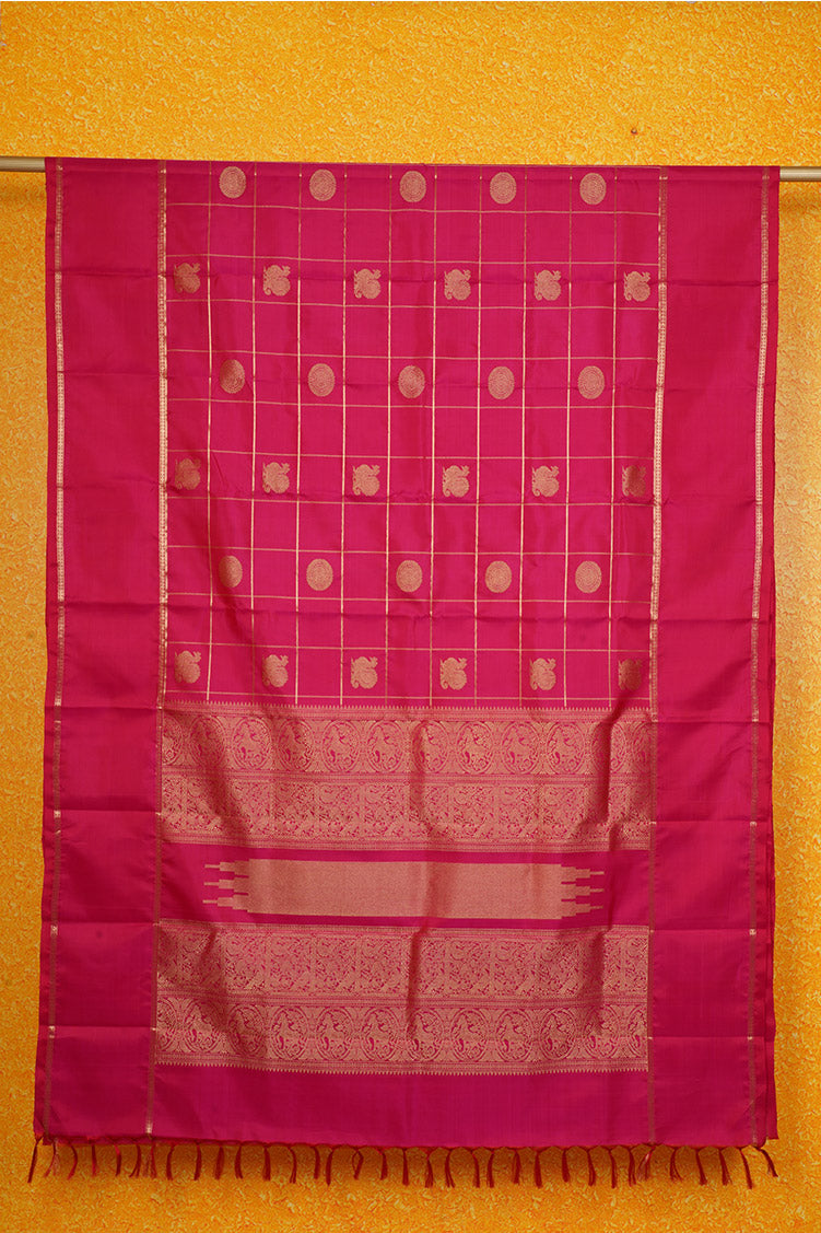 Pink Zari Checks Vintage Kanchipuram Silk Saree