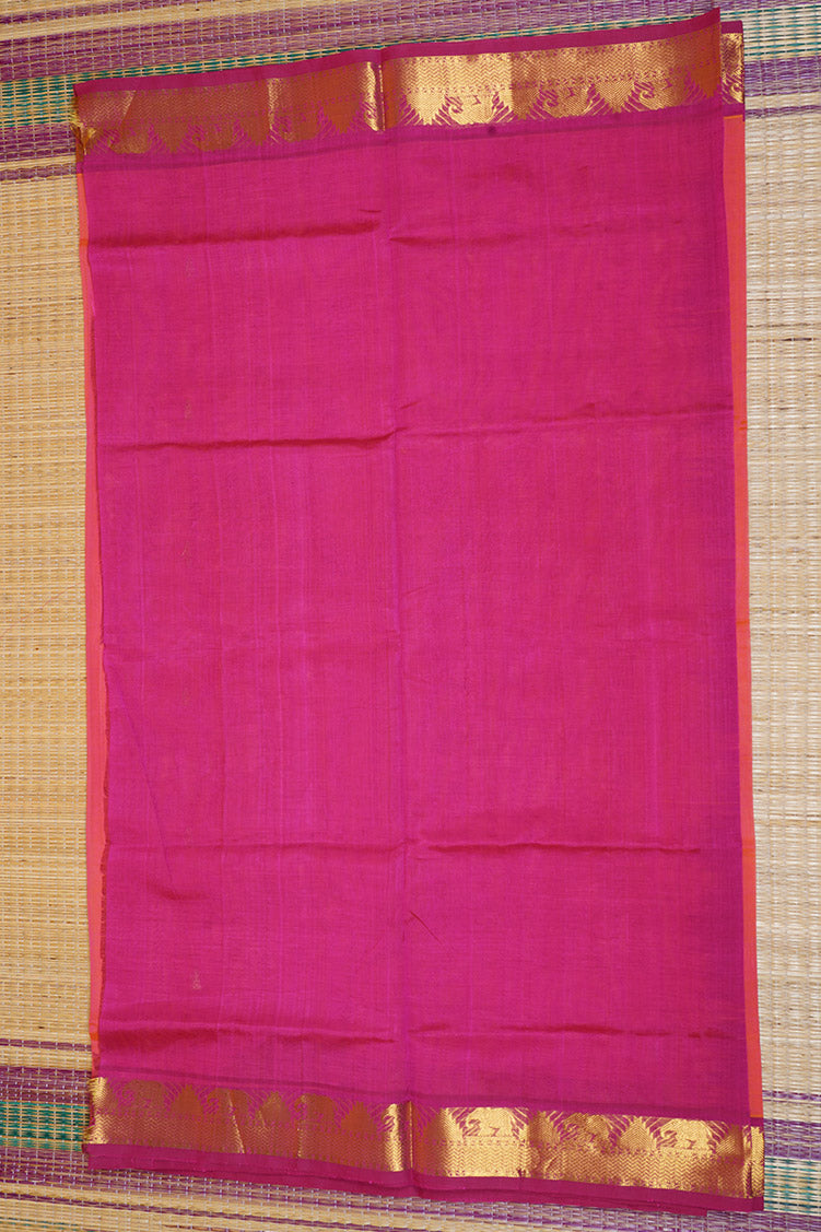 Pink with Yellow Shot Silkcotton Saree with Dark Pink Borders
