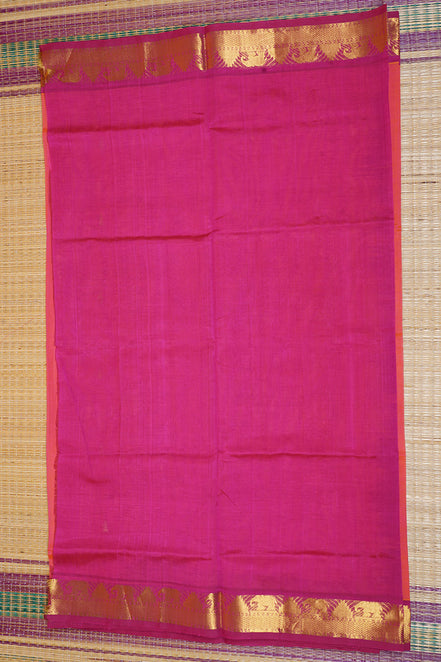 Pink with Yellow Shot Silkcotton Saree with Dark Pink Borders
