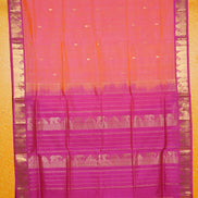 Pink with Yellow Shot Silkcotton Saree with Dark Pink Borders