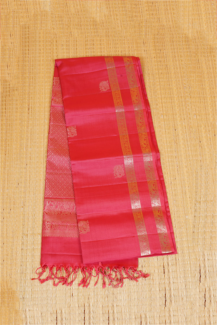 Pinkish Red Pure Soft Silk Saree with Almond Zari