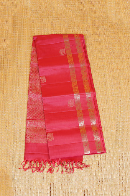Pinkish Red Pure Soft Silk Saree with Almond Zari