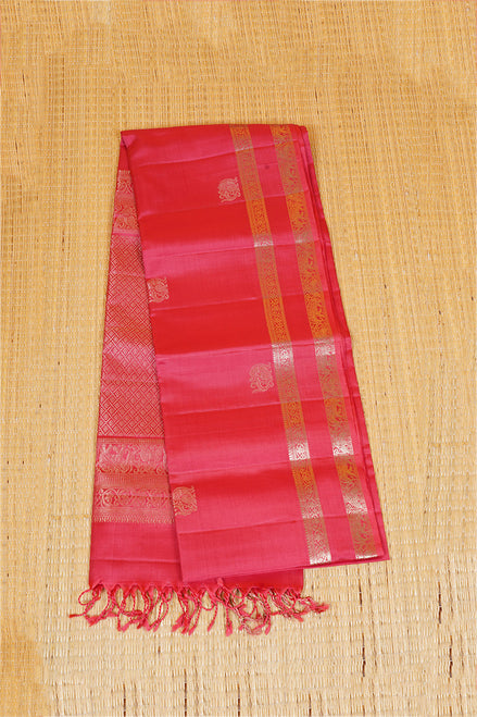 Pinkish Red Pure Soft Silk Saree with Almond Zari