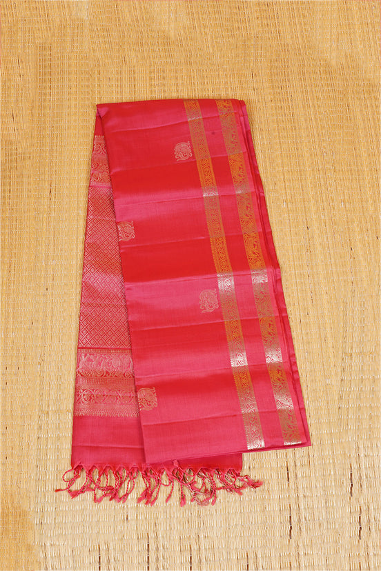 Pinkish Red Pure Soft Silk Saree with Almond Zari