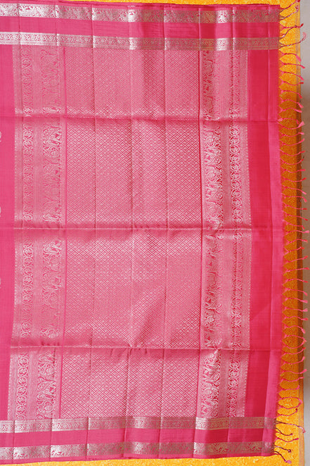 Pinkish Red Pure Soft Silk Saree with Almond Zari