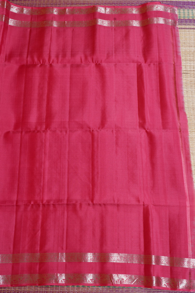 Pinkish Red Pure Soft Silk Saree with Almond Zari