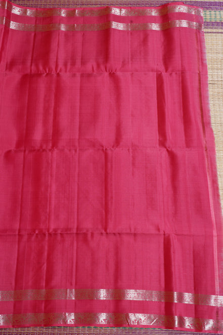 Pinkish Red Pure Soft Silk Saree with Almond Zari